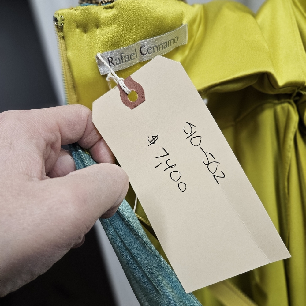 Rafael Cennamo blue/gold gown sz 4 - Picture 8 of 8